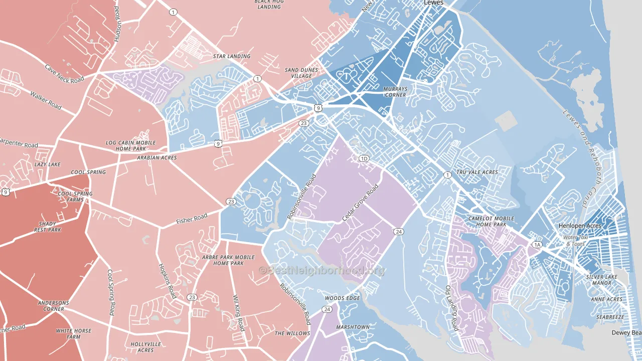 19958, DE block-group political-lean map