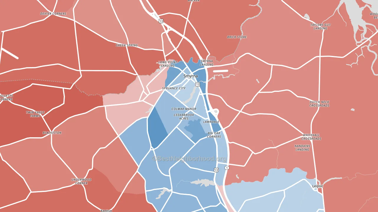 19977, DE block-group political-lean map