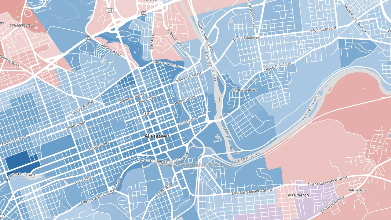 1st Ward, Allentown, PA block-group political-lean map