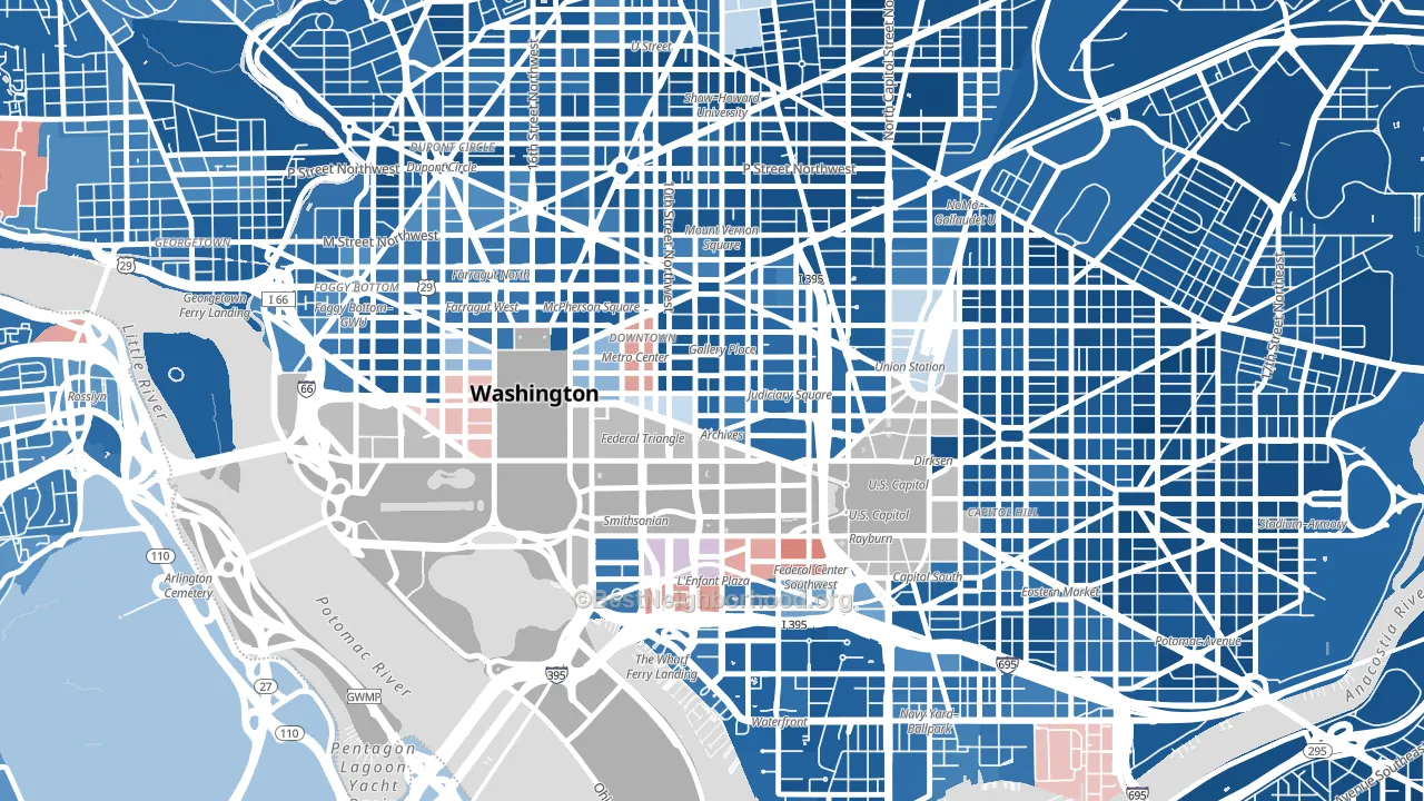 20004, DC block-group political-lean map