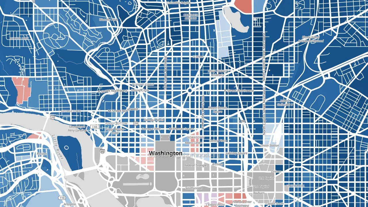 20005, DC block-group political-lean map