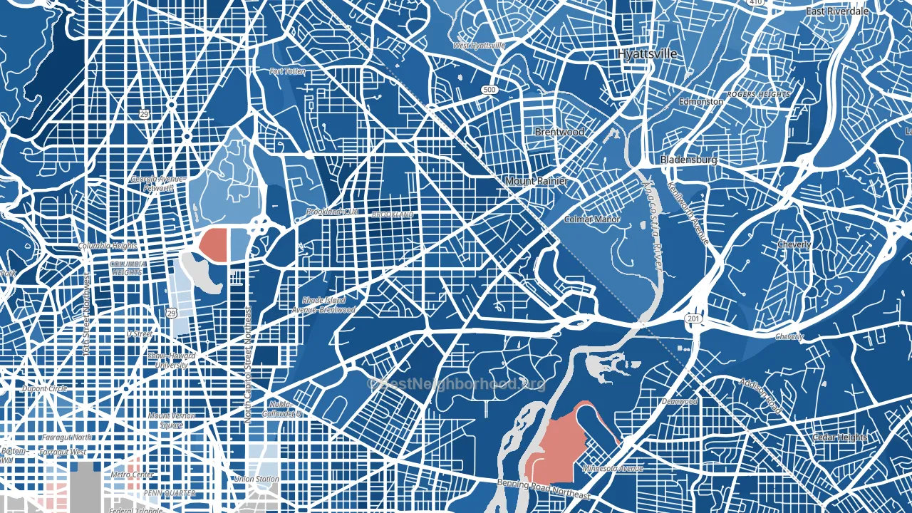 20018, DC block-group political-lean map