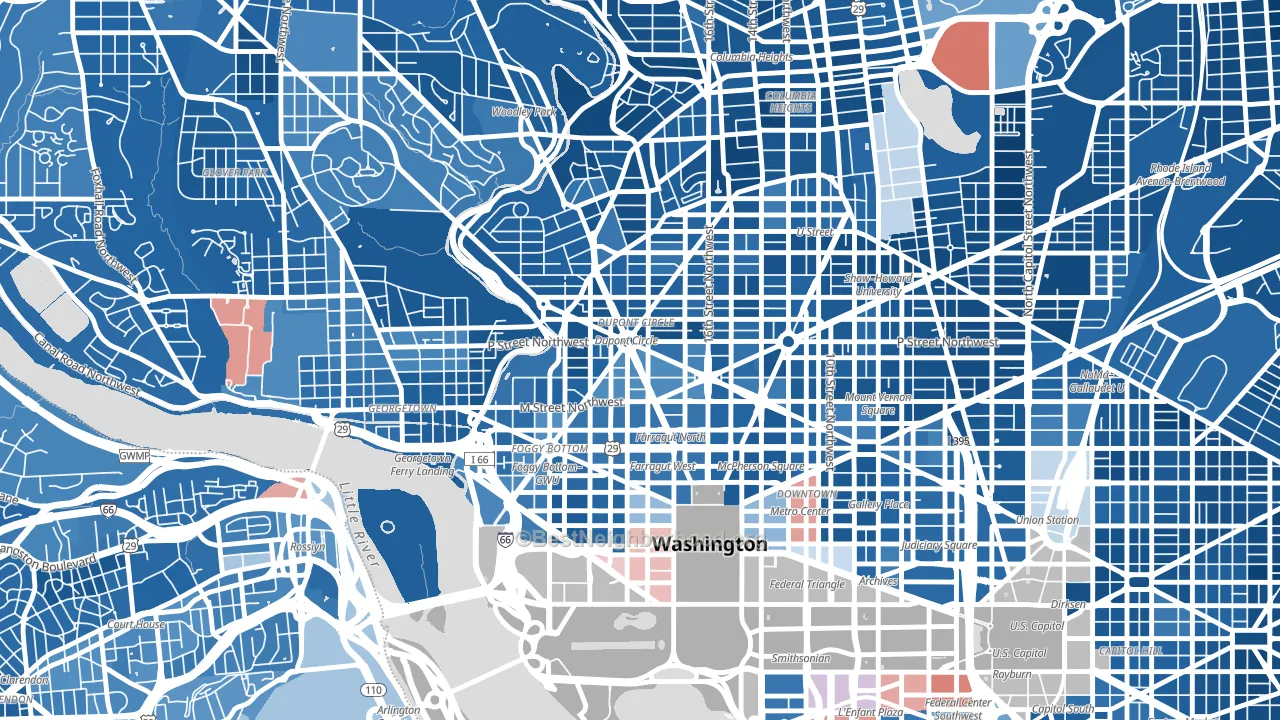20036, DC block-group political-lean map