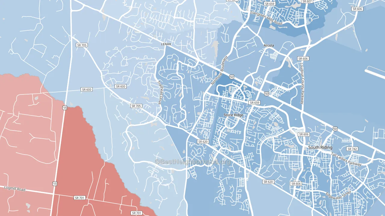 20105, VA block-group political-lean map