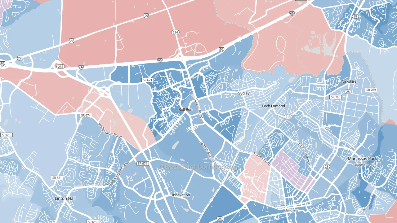 20109, VA block-group political-lean map
