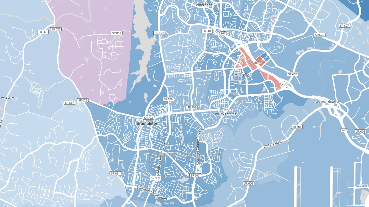 20148, VA block-group political-lean map