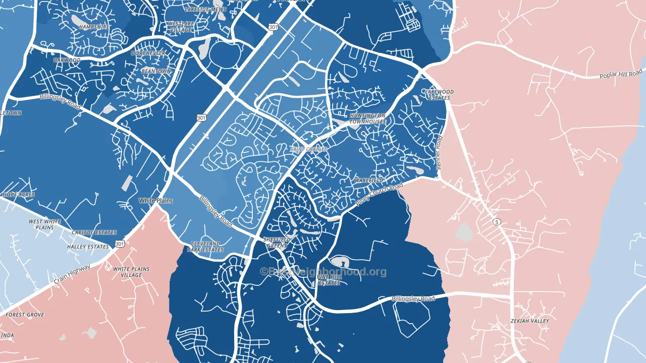 20602, MD block-group political-lean map