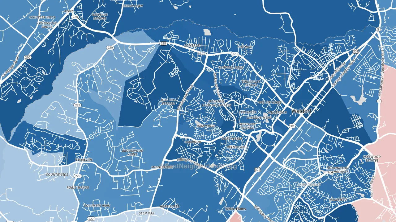20603, MD block-group political-lean map
