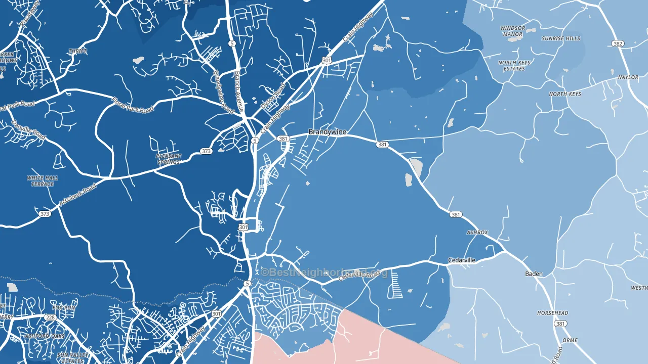 20613, MD block-group political-lean map