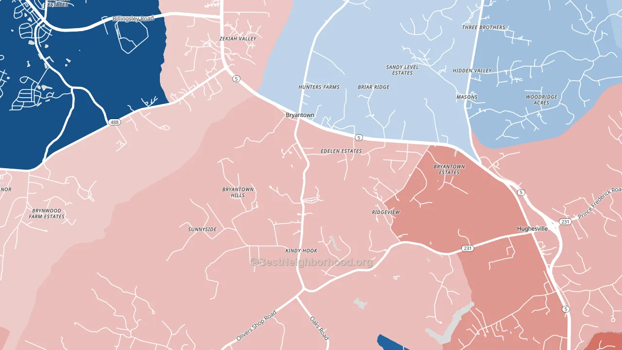 20617, MD block-group political-lean map
