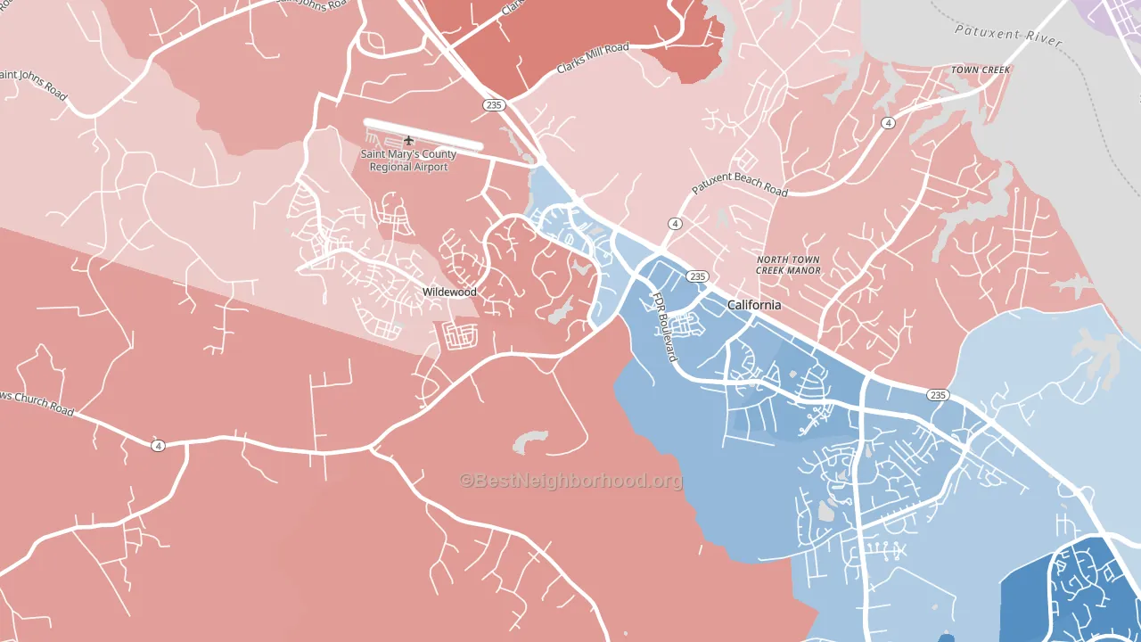 20619, MD block-group political-lean map