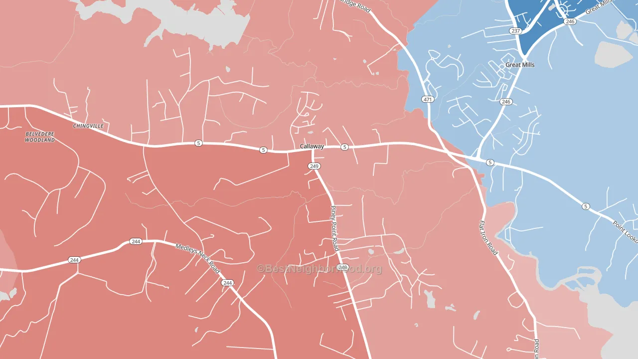 20620, MD block-group political-lean map