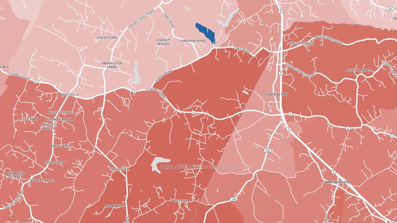 20622, MD block-group political-lean map