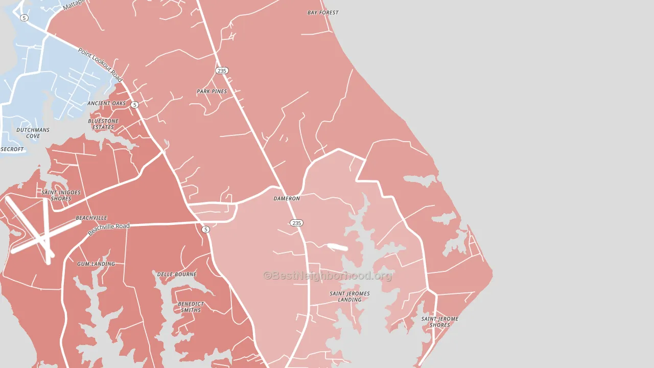 20628, MD block-group political-lean map