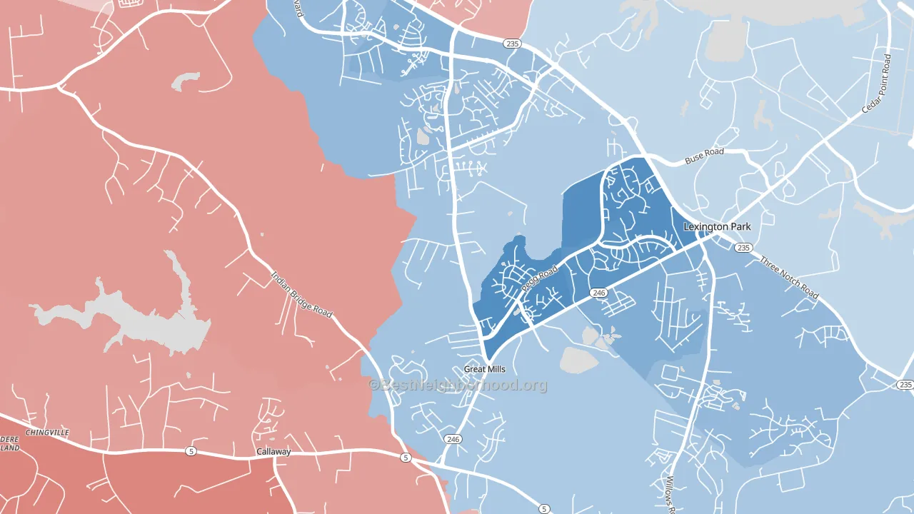 20634, MD block-group political-lean map