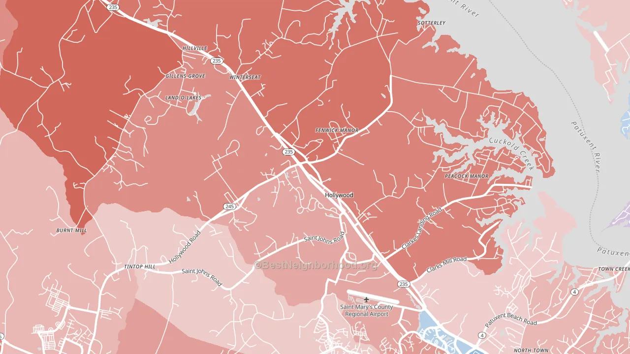 20636, MD block-group political-lean map