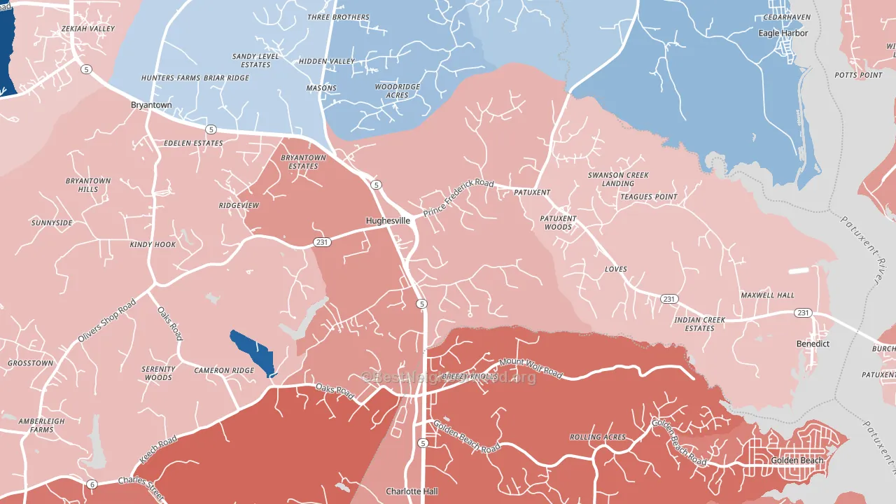 20637, MD block-group political-lean map