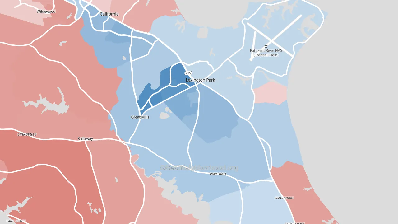 20653, MD block-group political-lean map