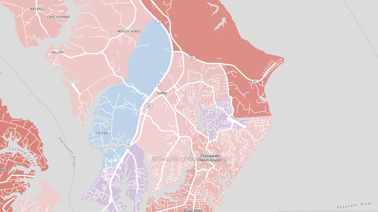 20657, MD block-group political-lean map
