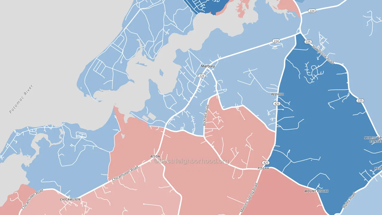 20658, MD block-group political-lean map