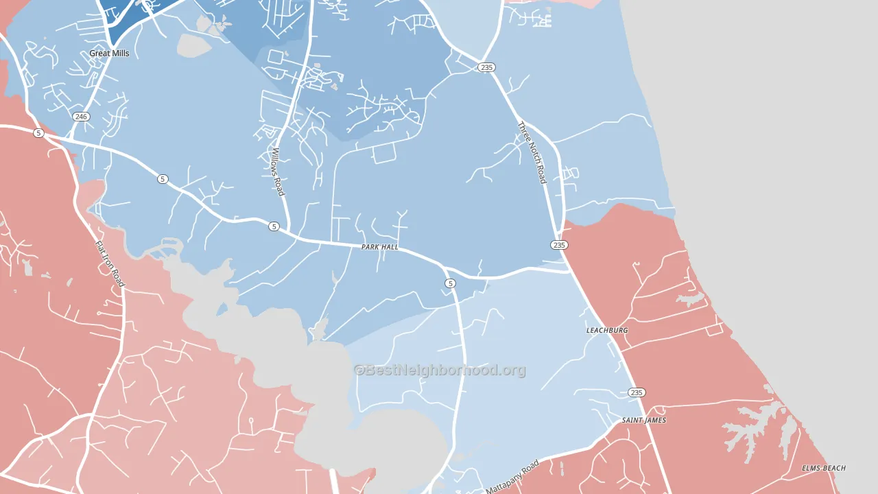 20667, MD block-group political-lean map
