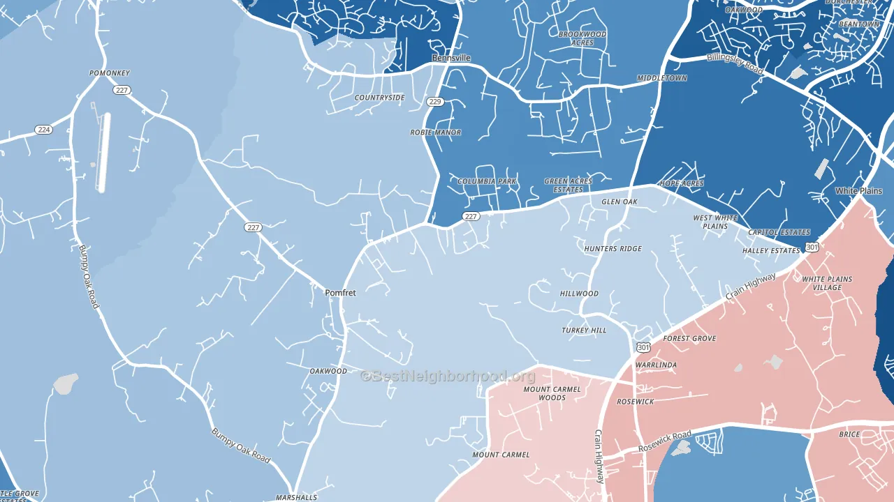 20675, MD block-group political-lean map