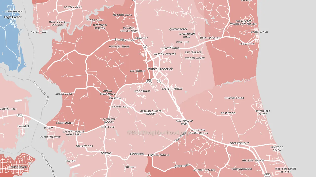 20678, MD block-group political-lean map