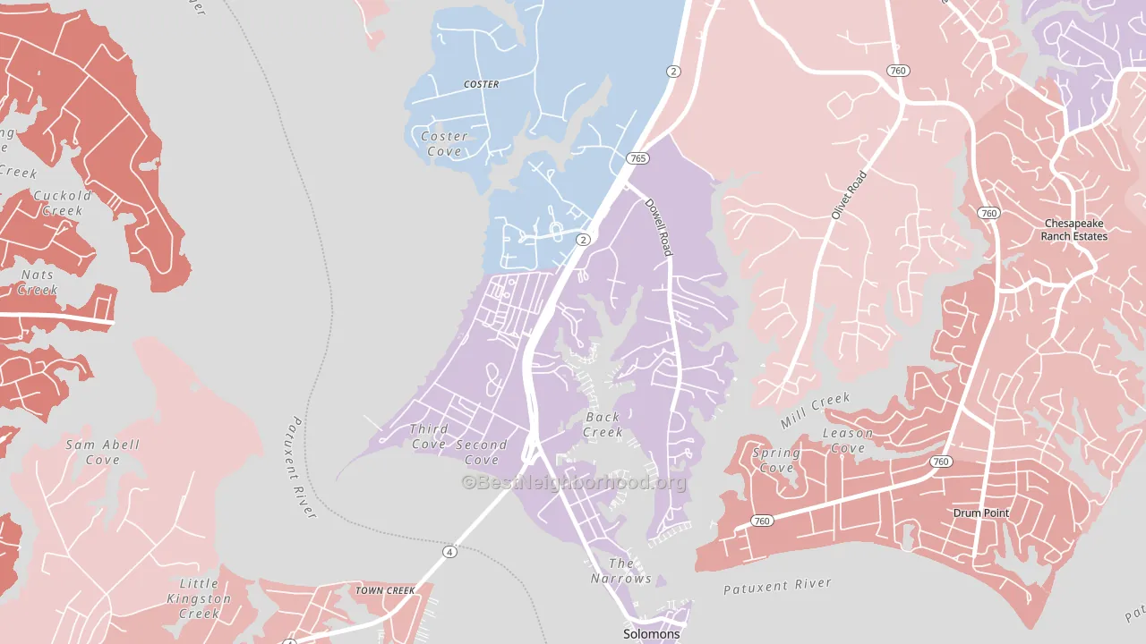 20688, MD block-group political-lean map