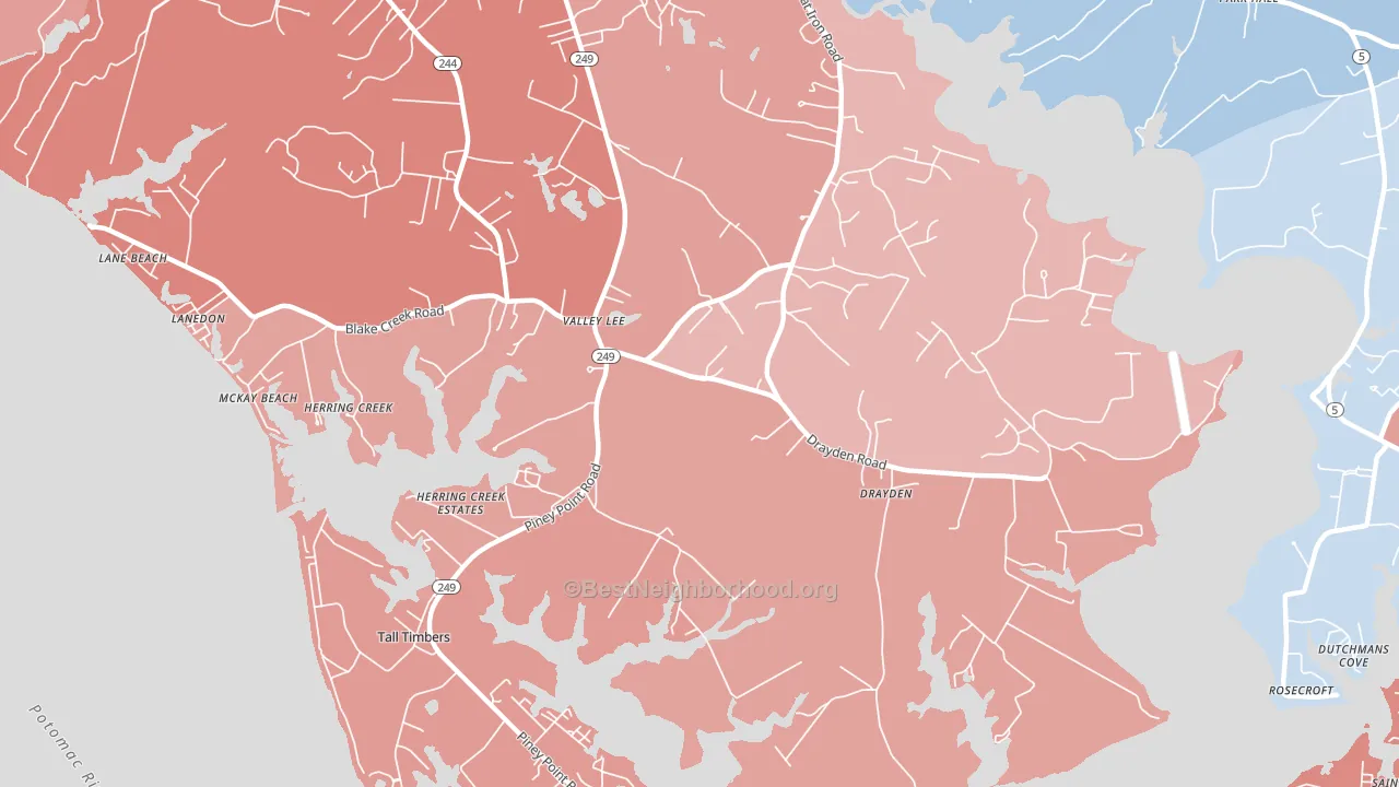 20692, MD block-group political-lean map