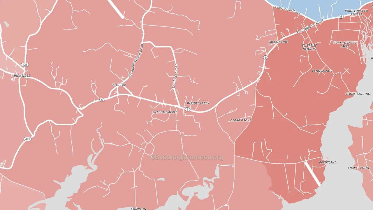 20693, MD block-group political-lean map