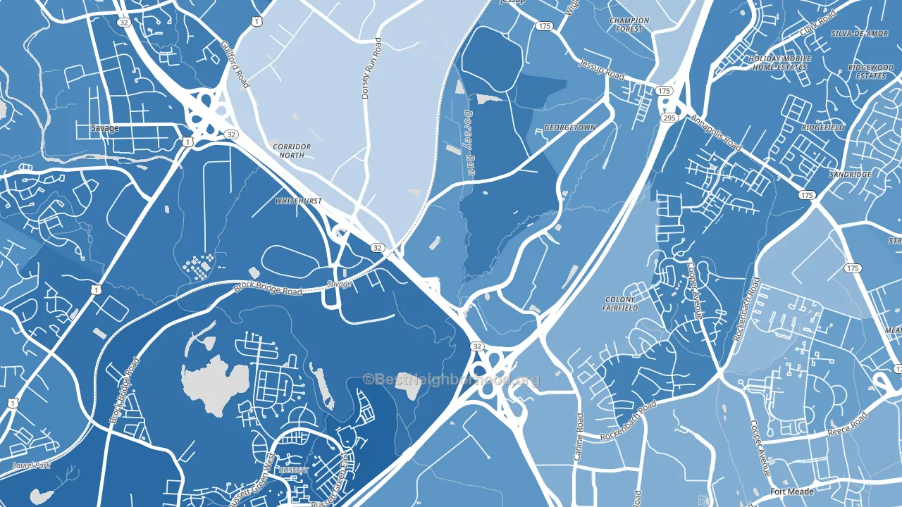20701, MD block-group political-lean map