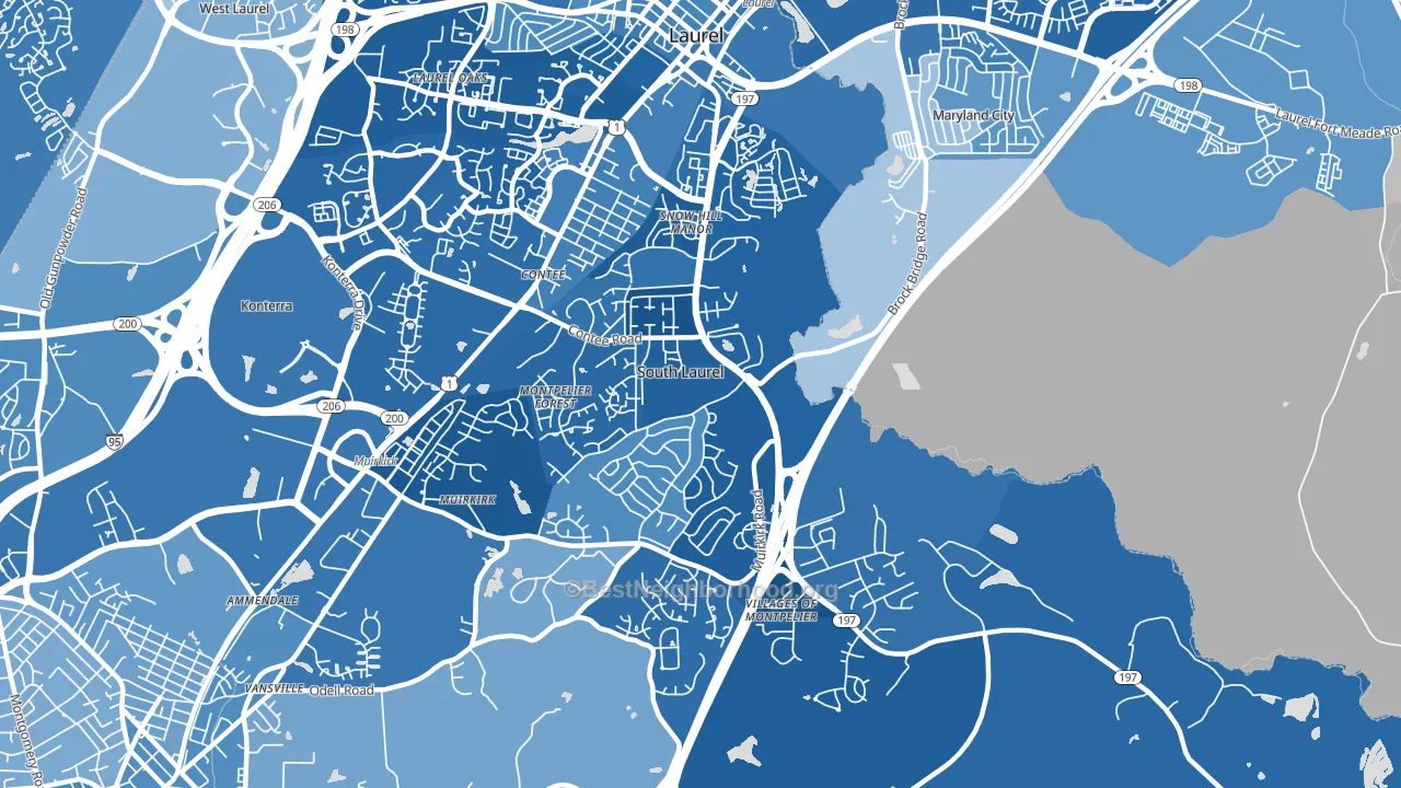 20708, MD block-group political-lean map