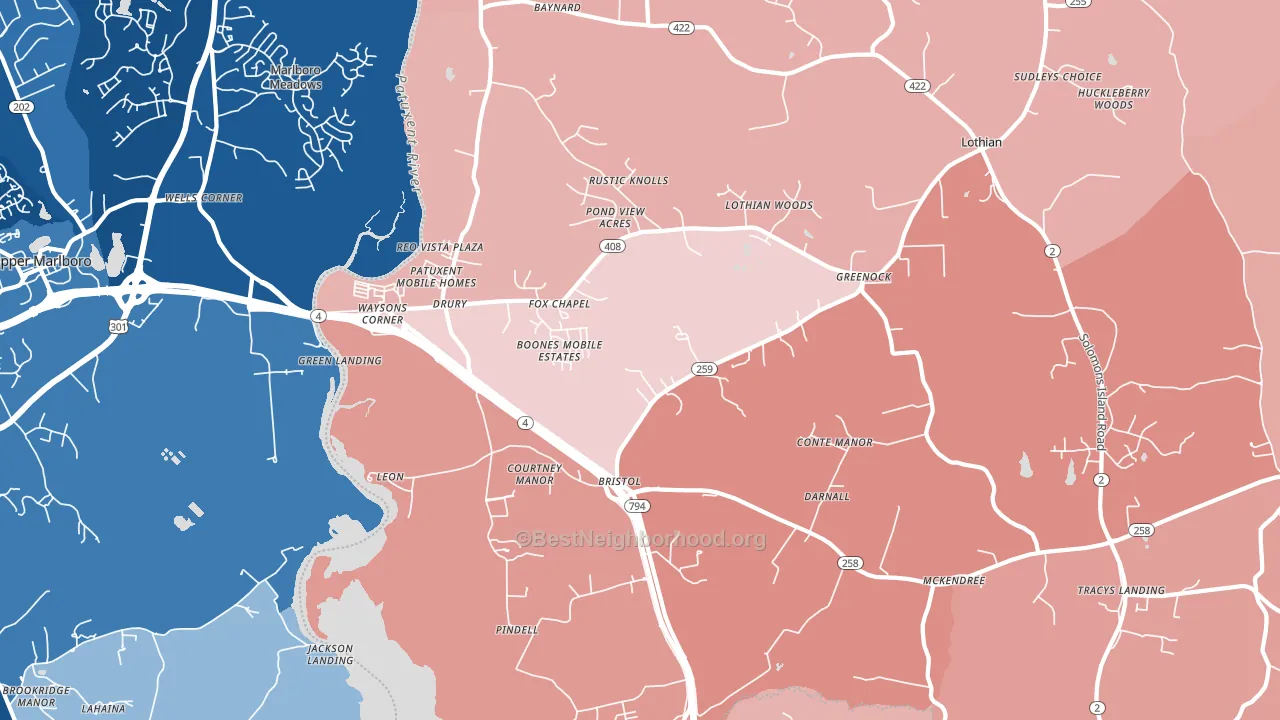 20711, MD block-group political-lean map