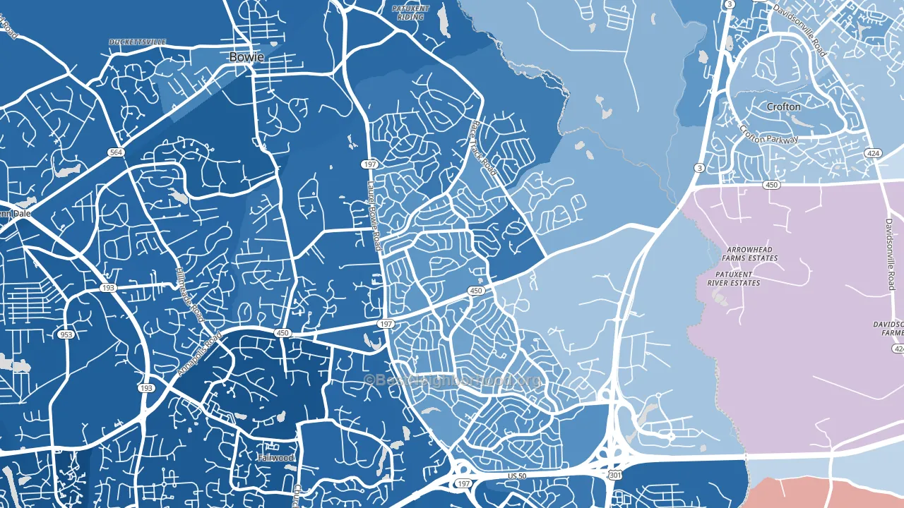 20715, MD block-group political-lean map
