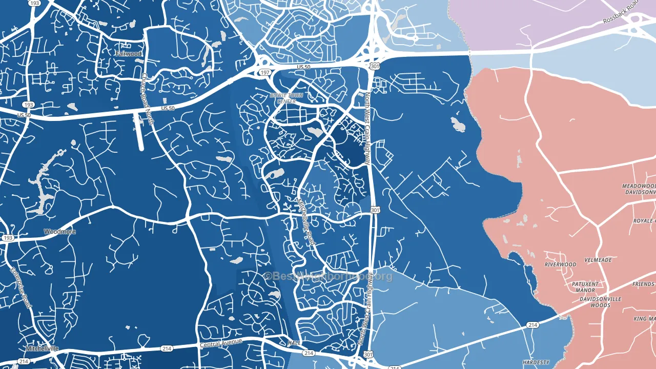20716, MD block-group political-lean map