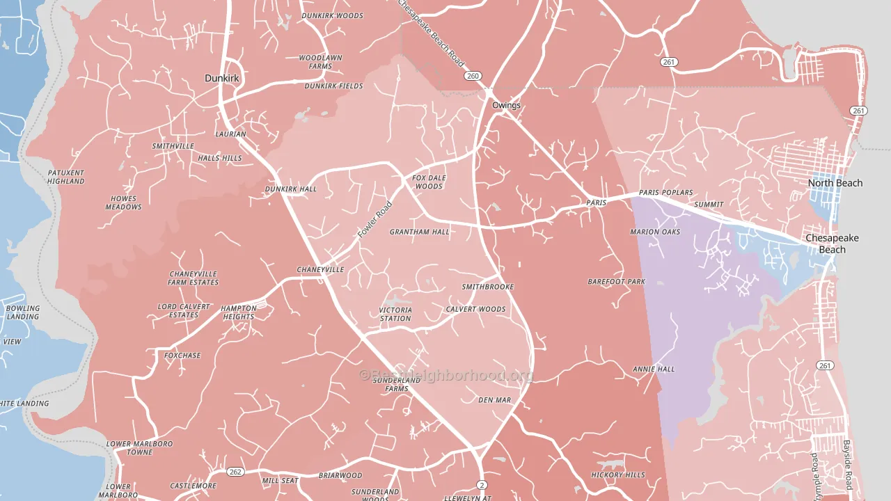 20736, MD block-group political-lean map