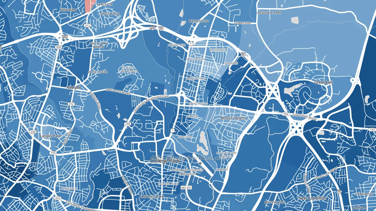 20740, MD block-group political-lean map