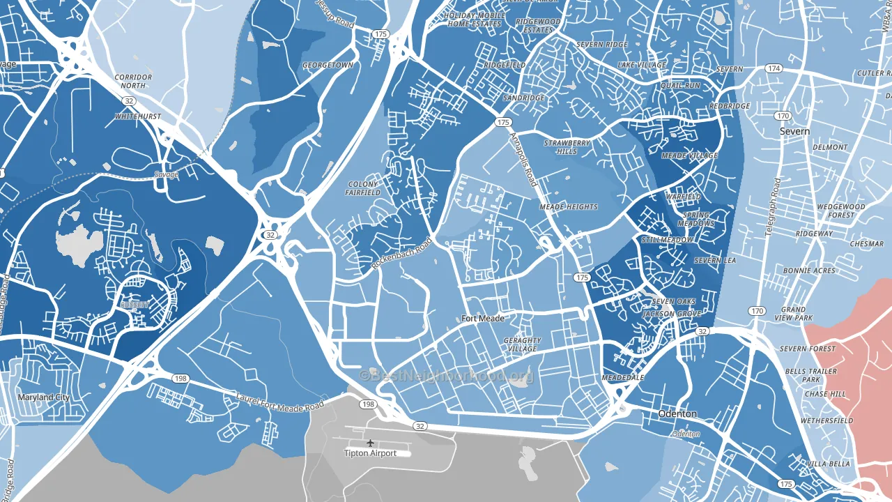 20755, MD block-group political-lean map