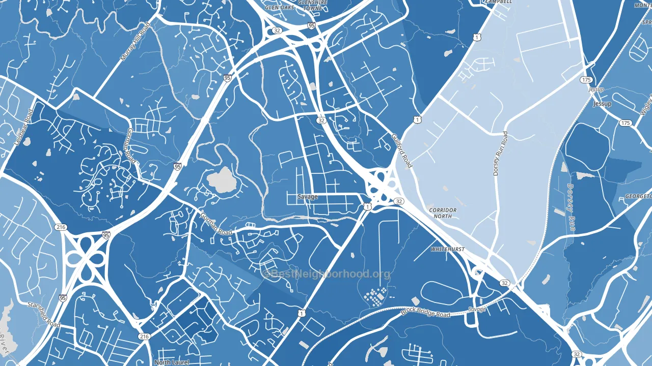 20763, MD block-group political-lean map
