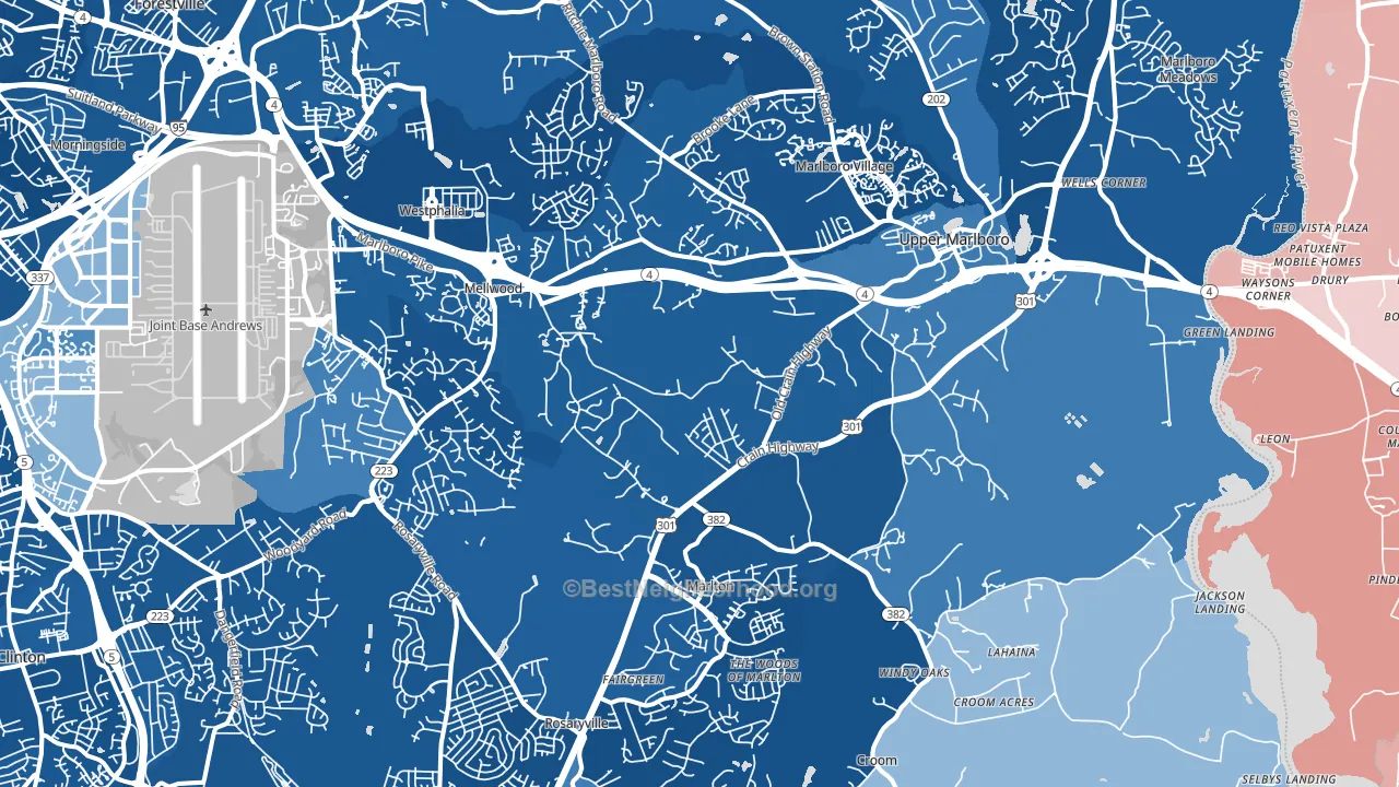 20772, MD block-group political-lean map