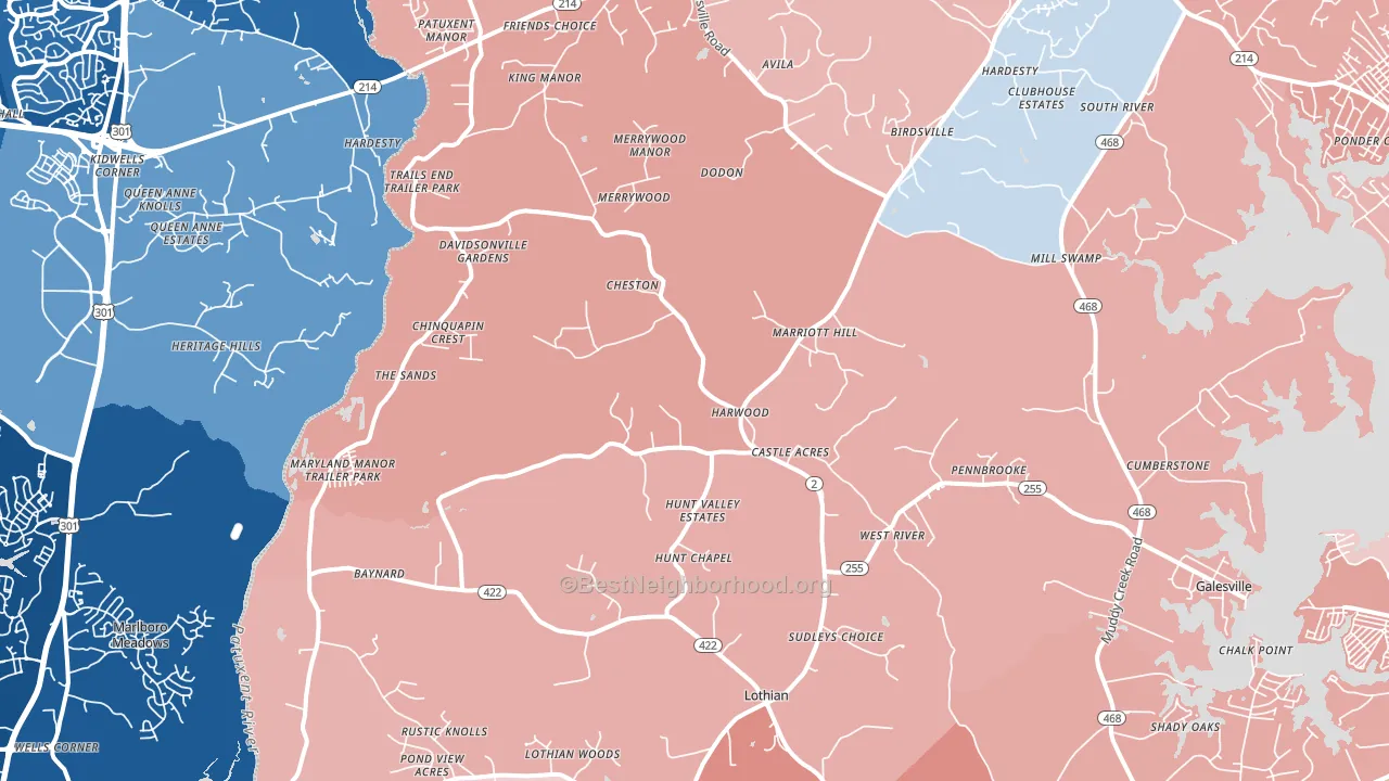 20776, MD block-group political-lean map