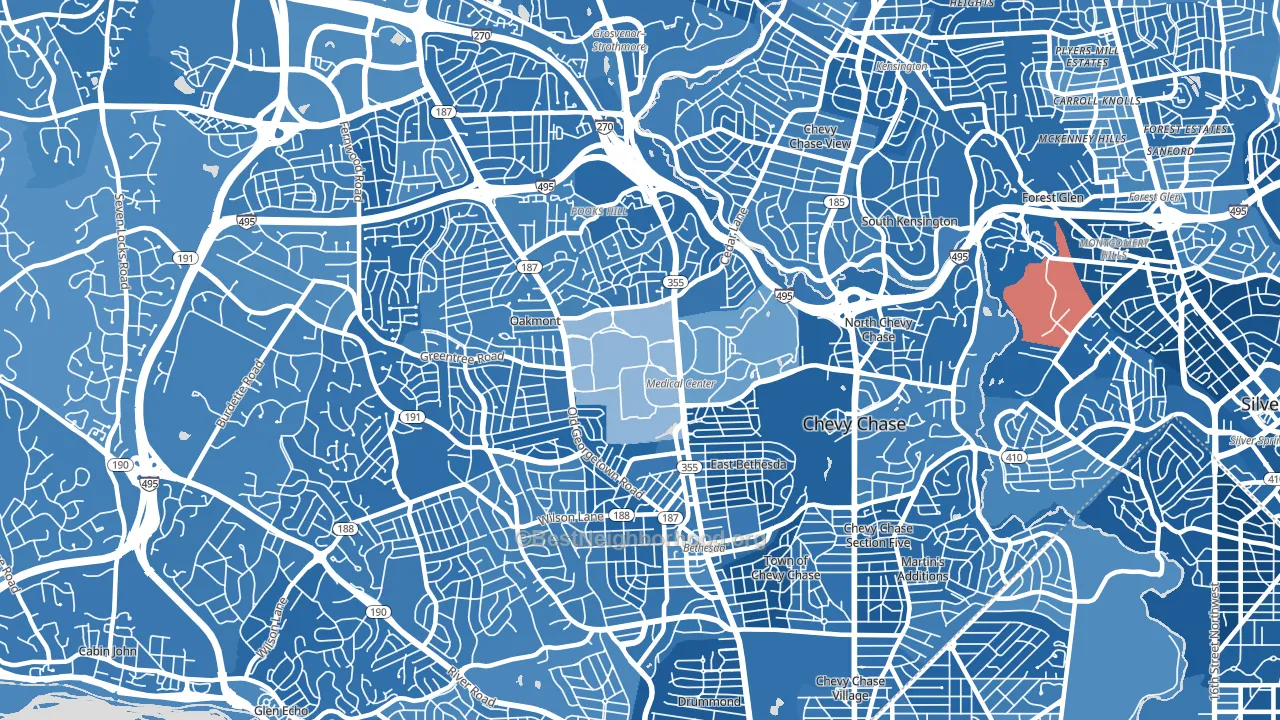20814, MD block-group political-lean map