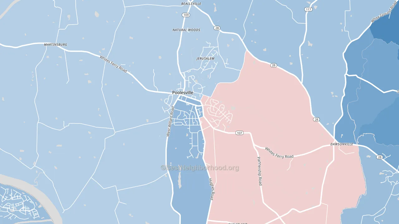 20837, MD block-group political-lean map