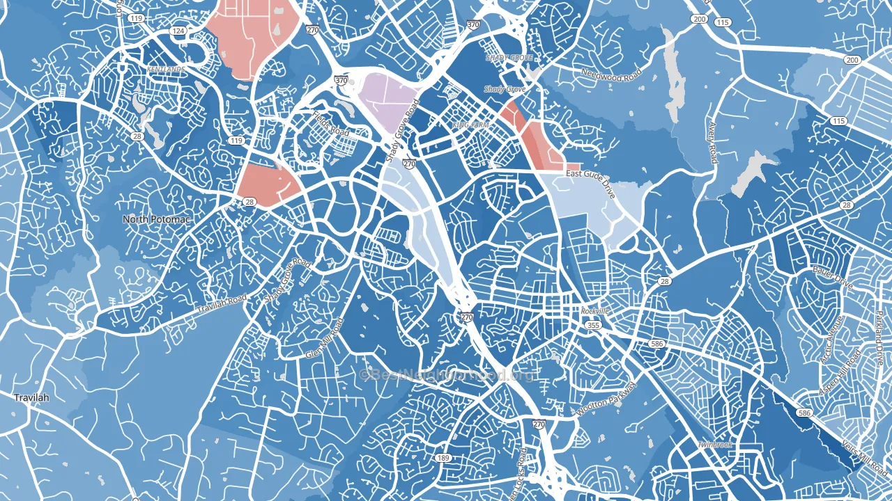 20850, MD block-group political-lean map