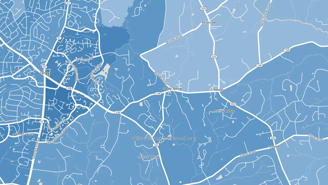 20860, MD block-group political-lean map