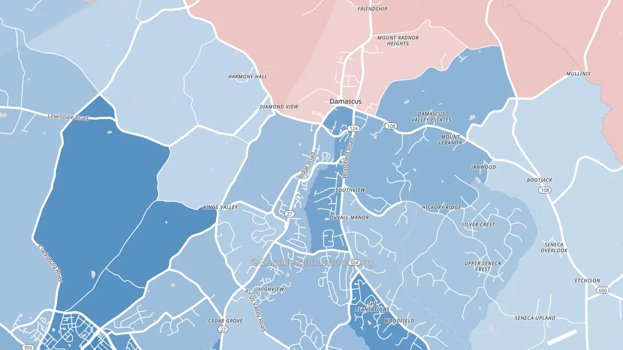 20872, MD block-group political-lean map