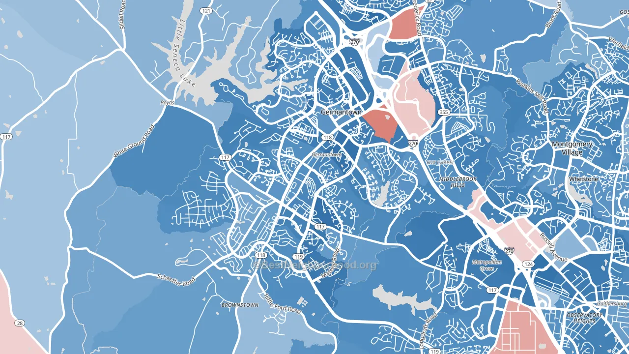 20874, MD block-group political-lean map