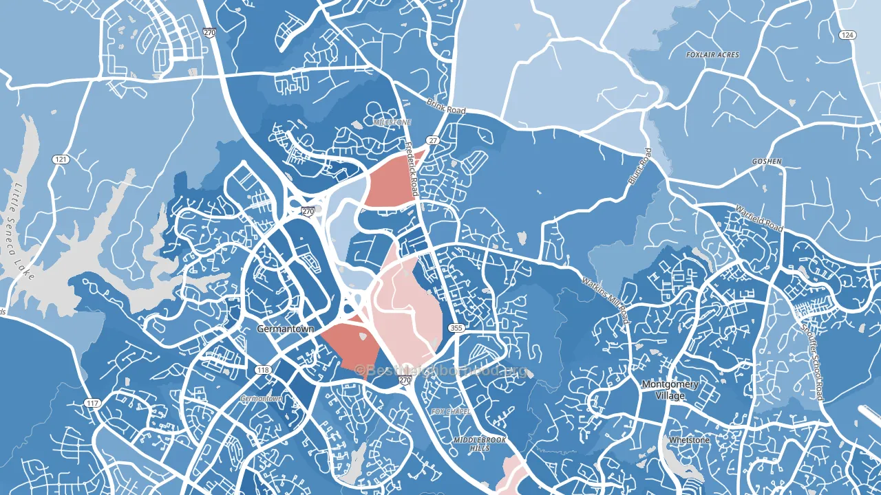 20876, MD block-group political-lean map