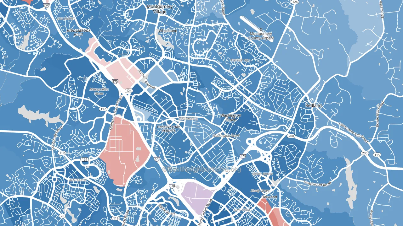 20877, MD block-group political-lean map