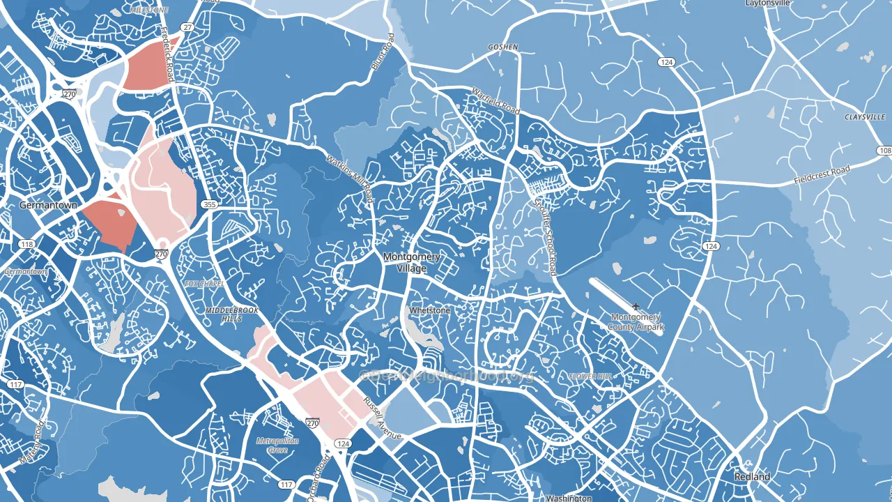 20886, MD block-group political-lean map